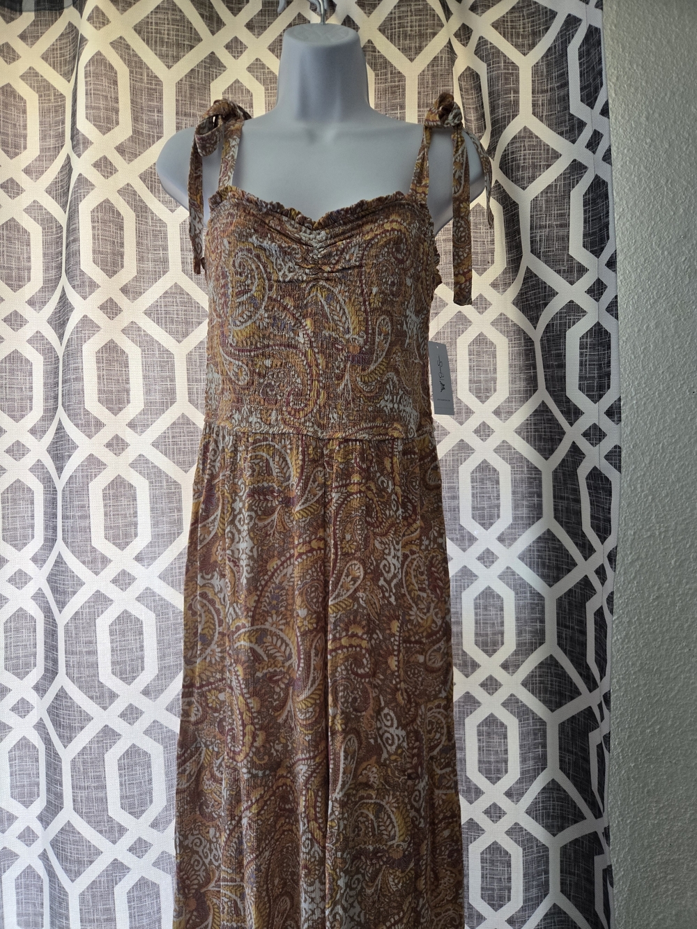 Jessica Simpson Rust and Yellow Paisley Strapless Pantsuit - Picture 4 of 4